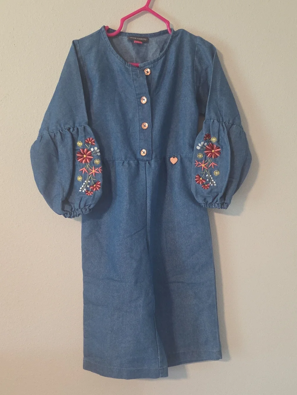 Kids Denim One-Piece with Floral Embroidery